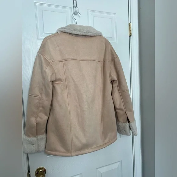 Lovers and Friends Elise Faux Shearling Coat in Nude